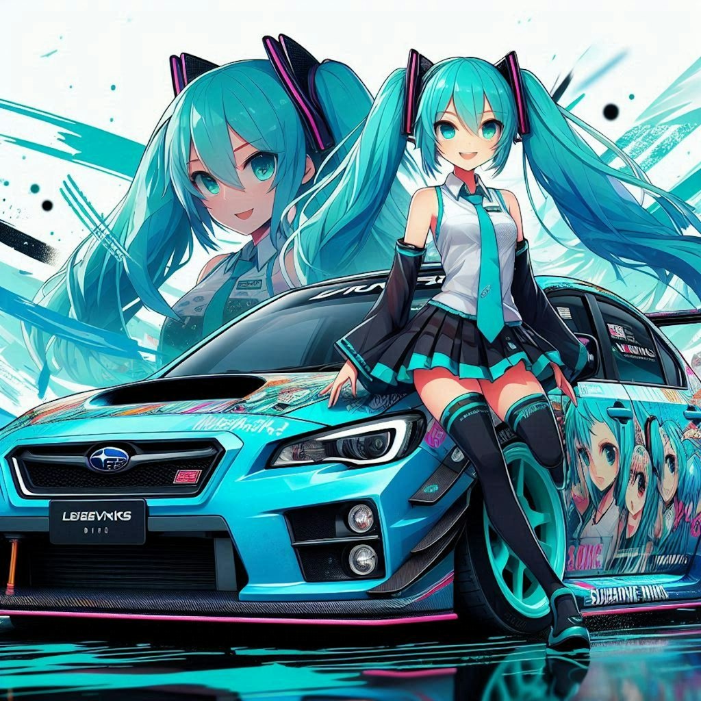 初音ミクカラーのWRXレーシングカー