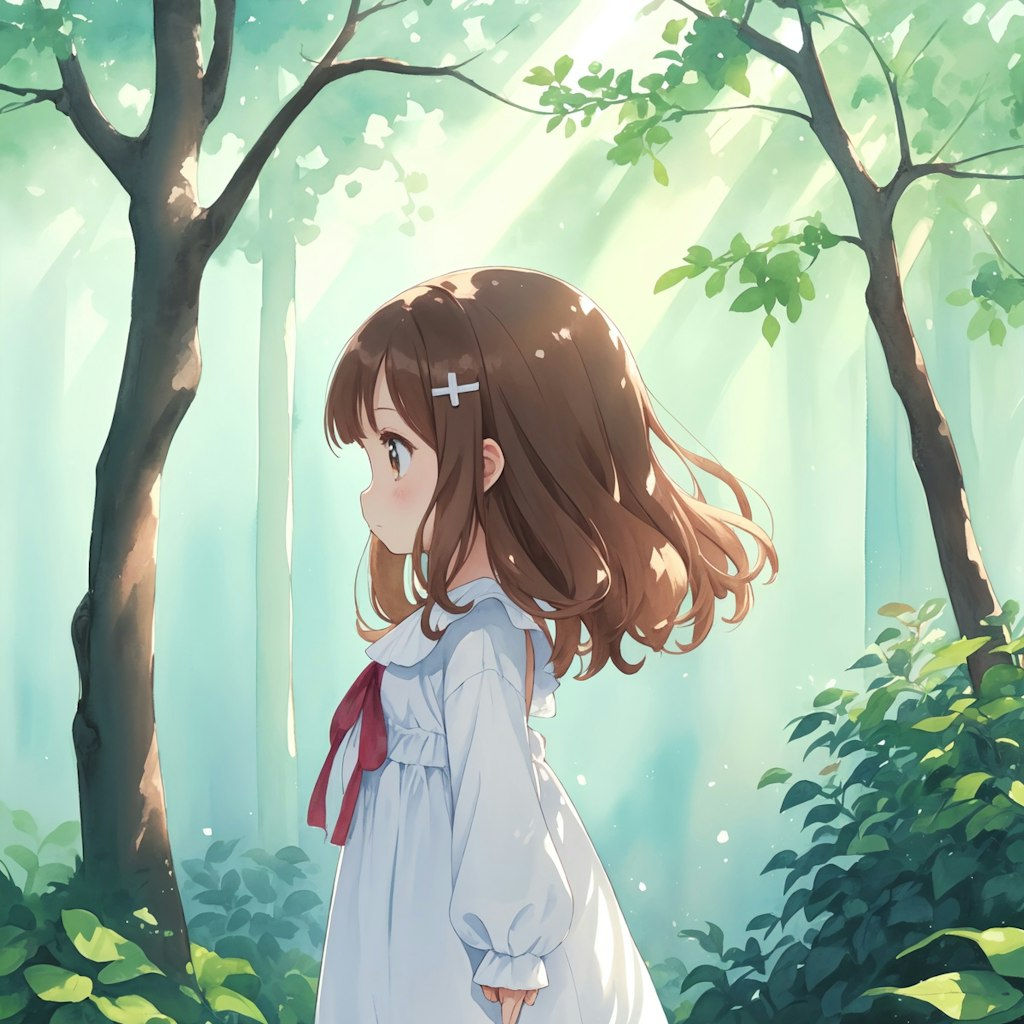 chibi girl in forest