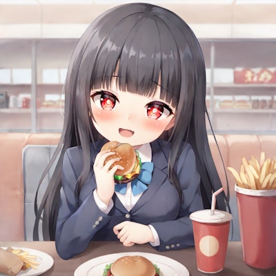 ハンバーガーを食べる妹