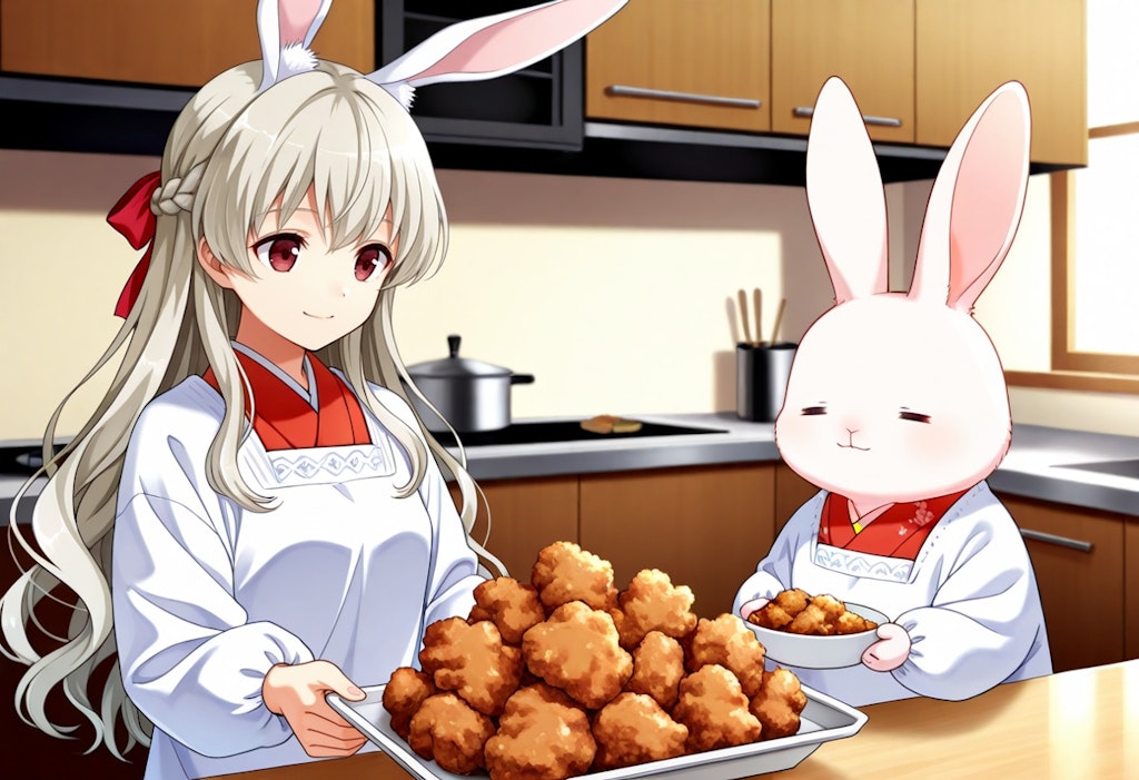 エリアーヌさんと兎シェフのラビシェット・キャロルさんの唐揚げ