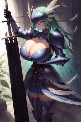 武器を誇示する女騎士