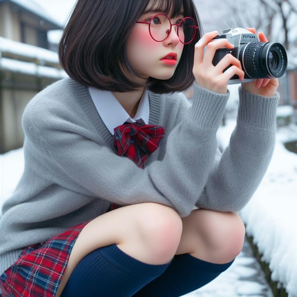 眼鏡女子 楓の冬撮影