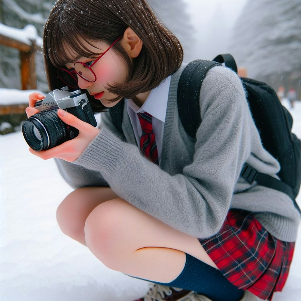 眼鏡女子 楓の冬撮影