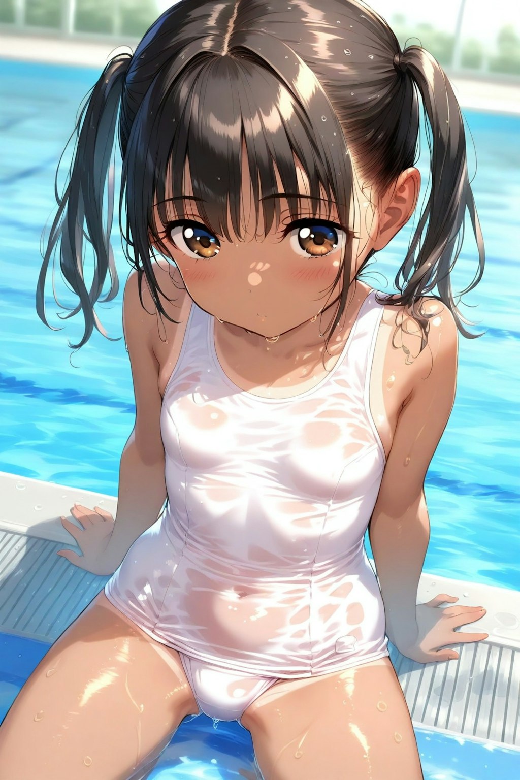 ツインテールのスク水美少女