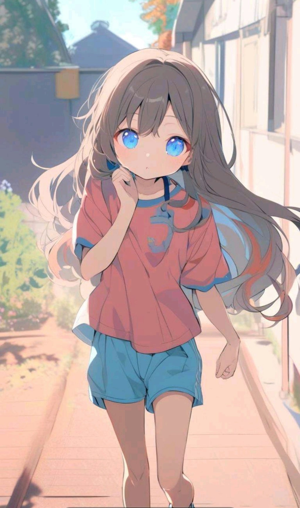 風で髪がなびいている小さな女の子