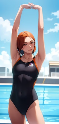 競泳水着姿の美女スイマー