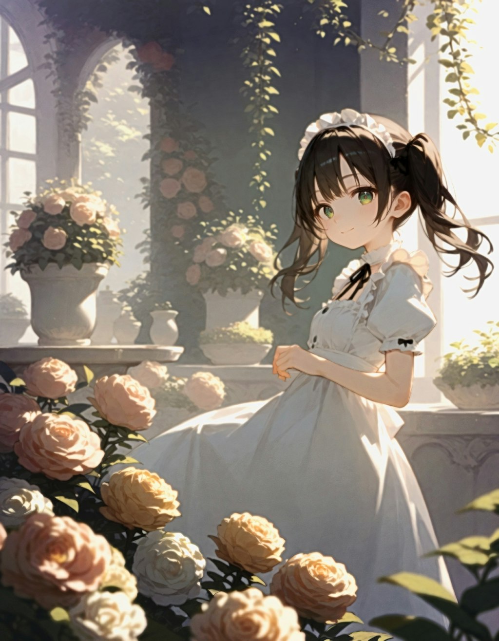 rose_garden, maid_1girl