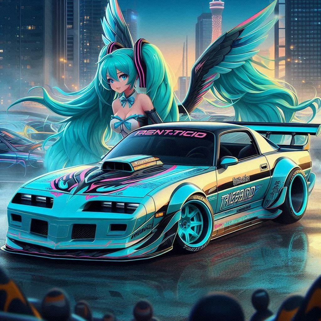 初音ミクカラーのポンティアックファイヤーバードトランザムのドリ車