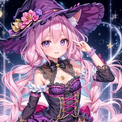 Pink Witch with Floral Witch Hat