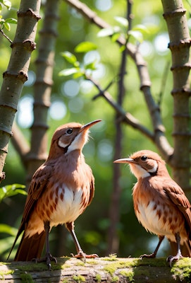 木の枝に止まる小鳥たち