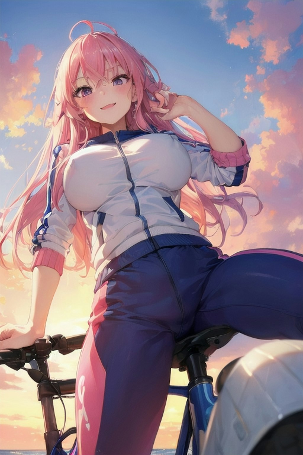 夕日の自転車娘