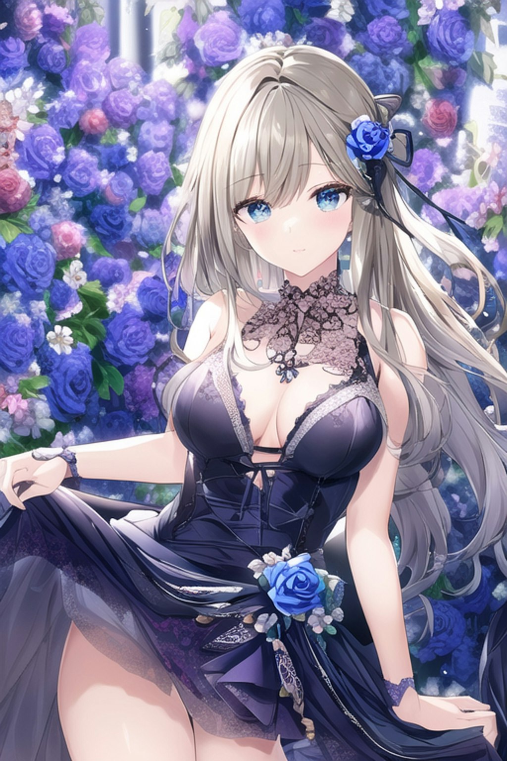 Blue Purple Flower Crowd Classical Dress