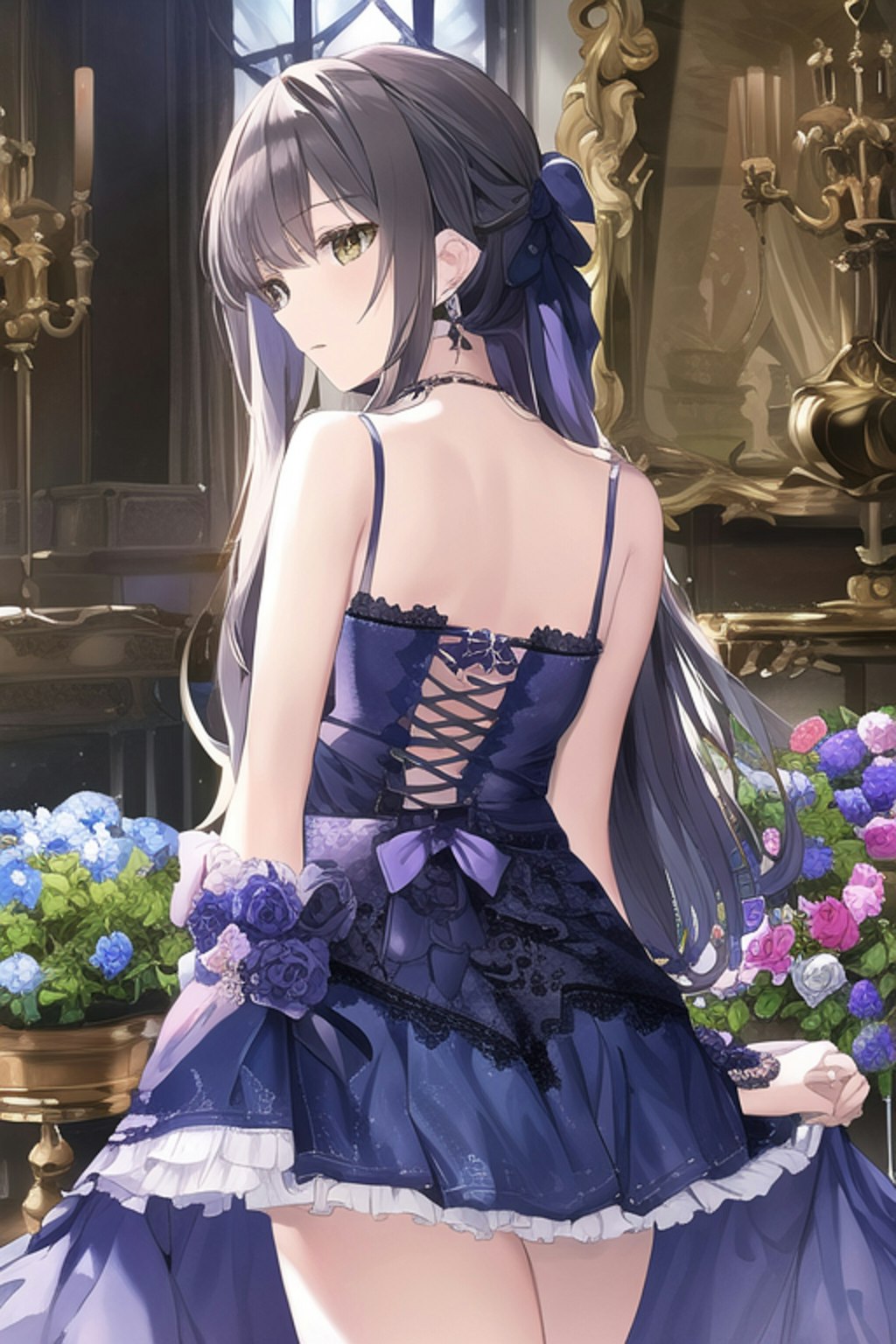 Blue Purple Flower Crowd Classical Dress