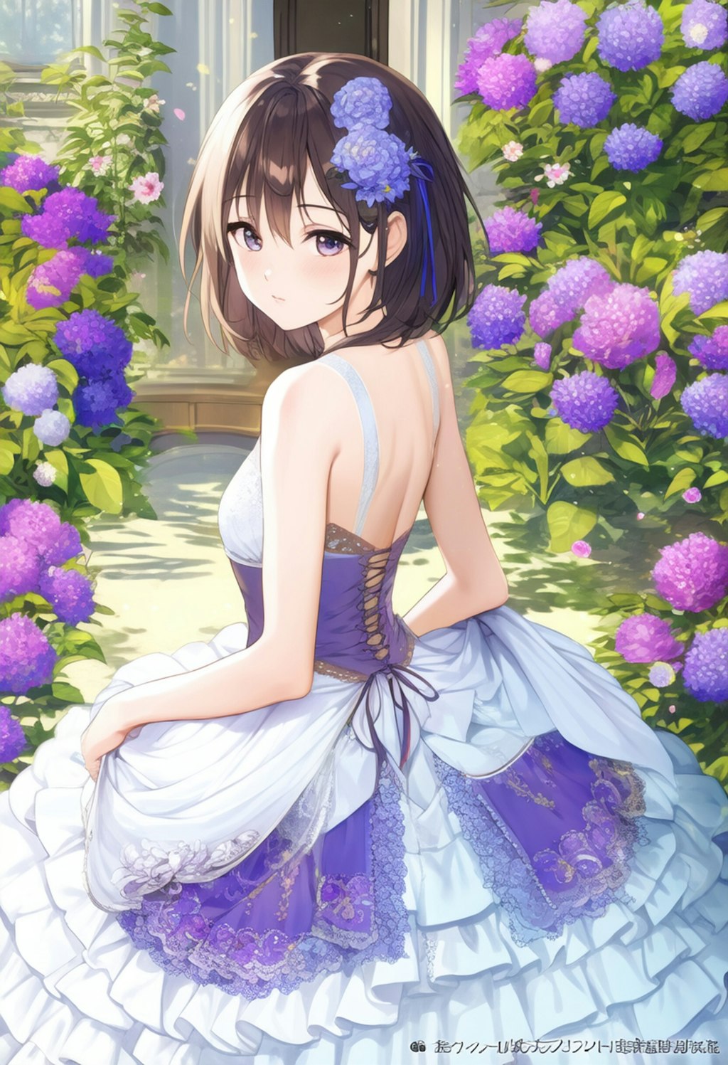 Blue Purple Flower Crowd Classical Dress