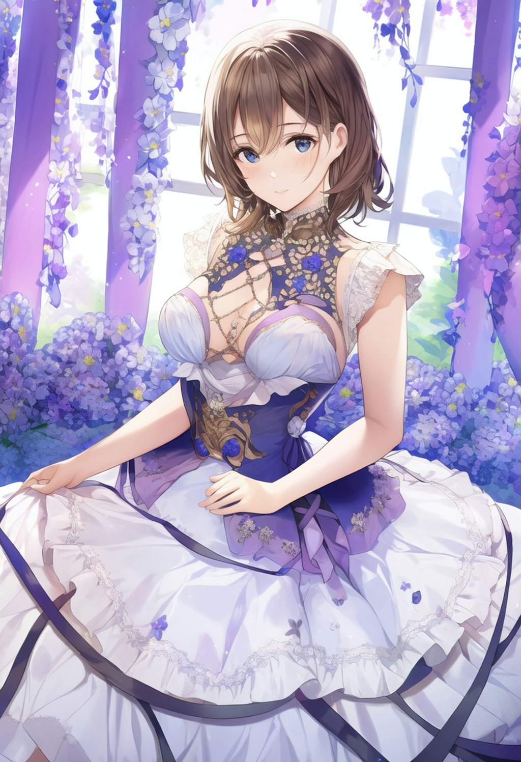 Blue Purple Flower Crowd Classical Dress