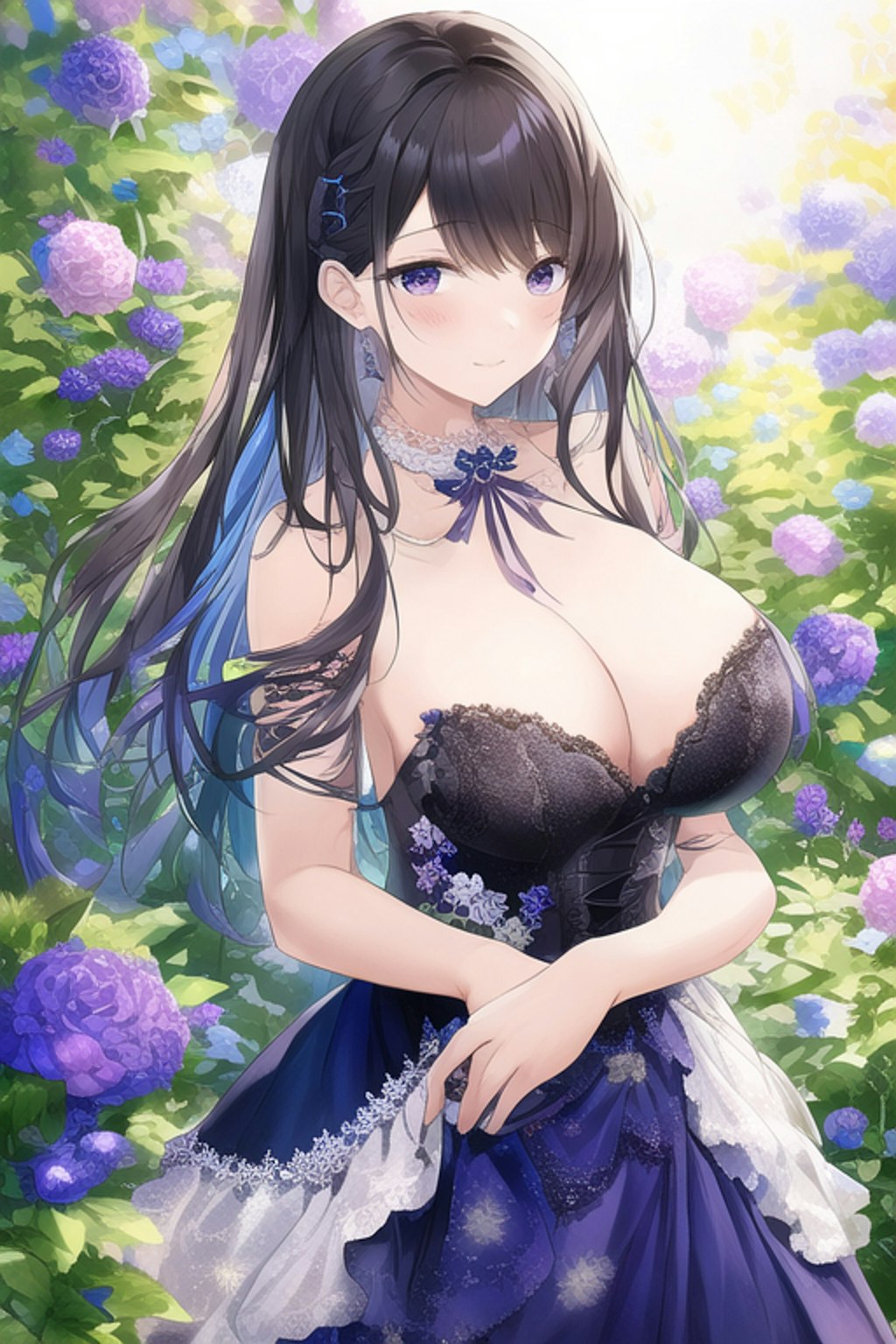 Blue Purple Flower Crowd Classical Dress