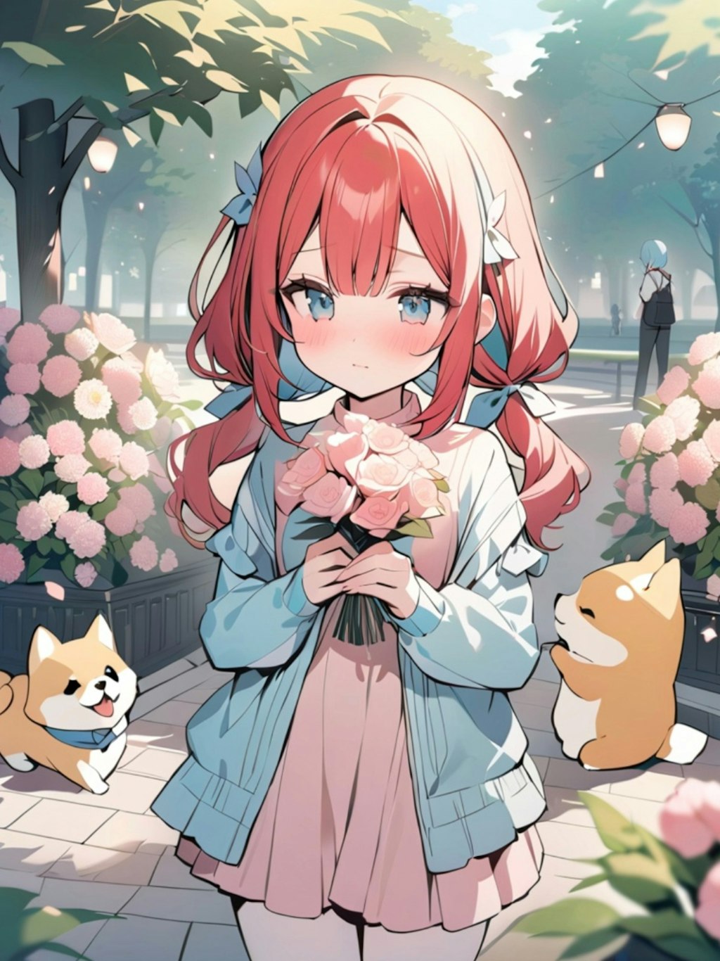 花と犬と赤髪ちゃん