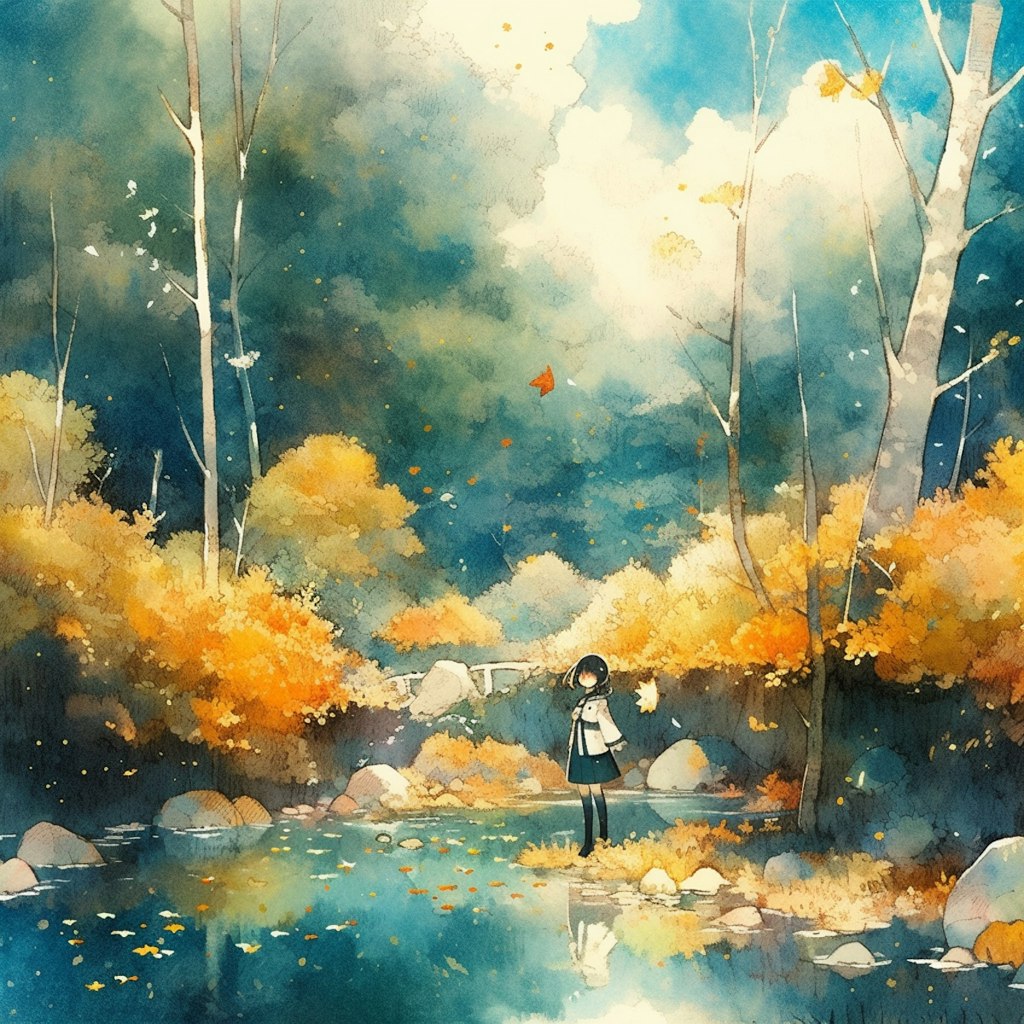 渓流の秋，Autumn in a mountain stream