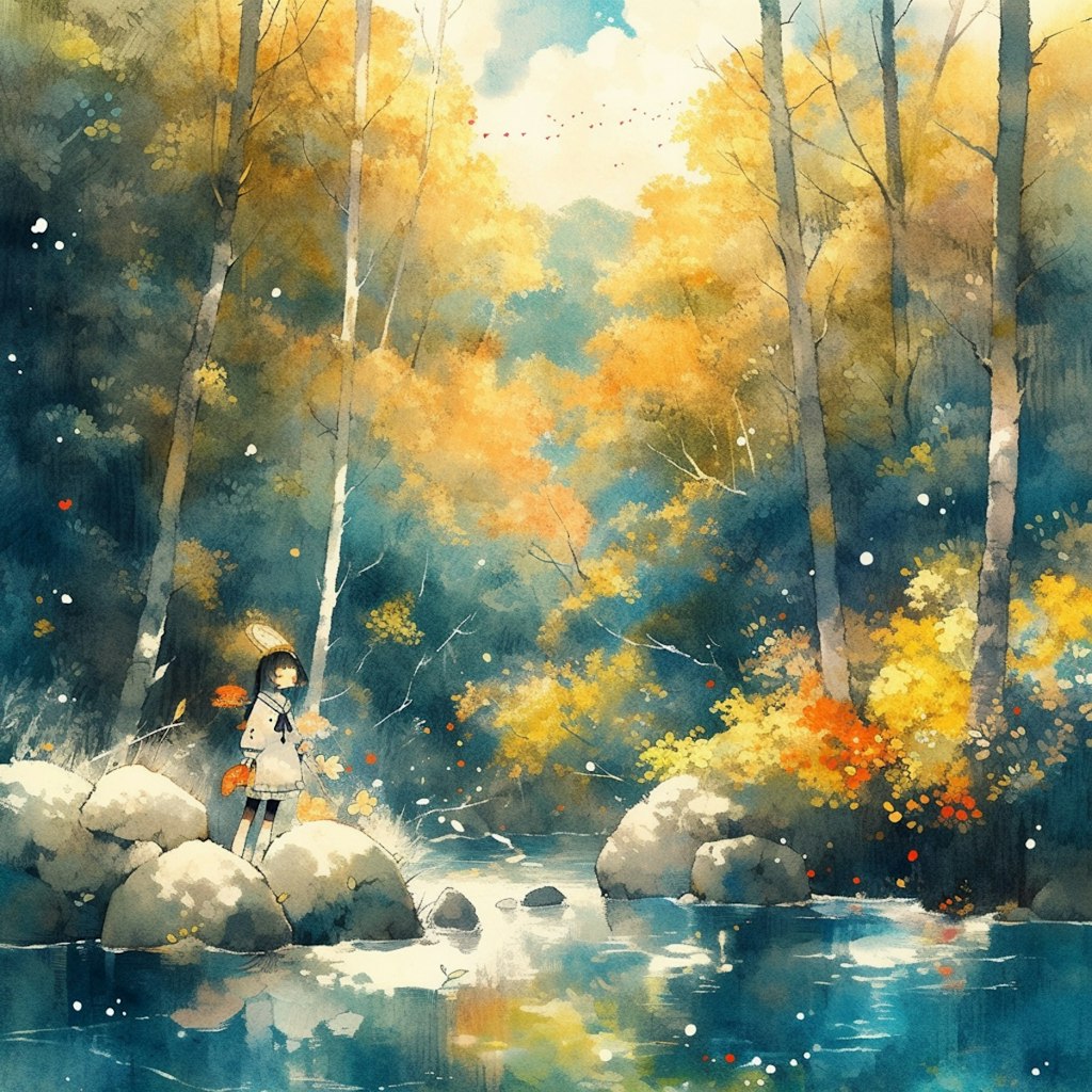 渓流の秋，Autumn in a mountain stream