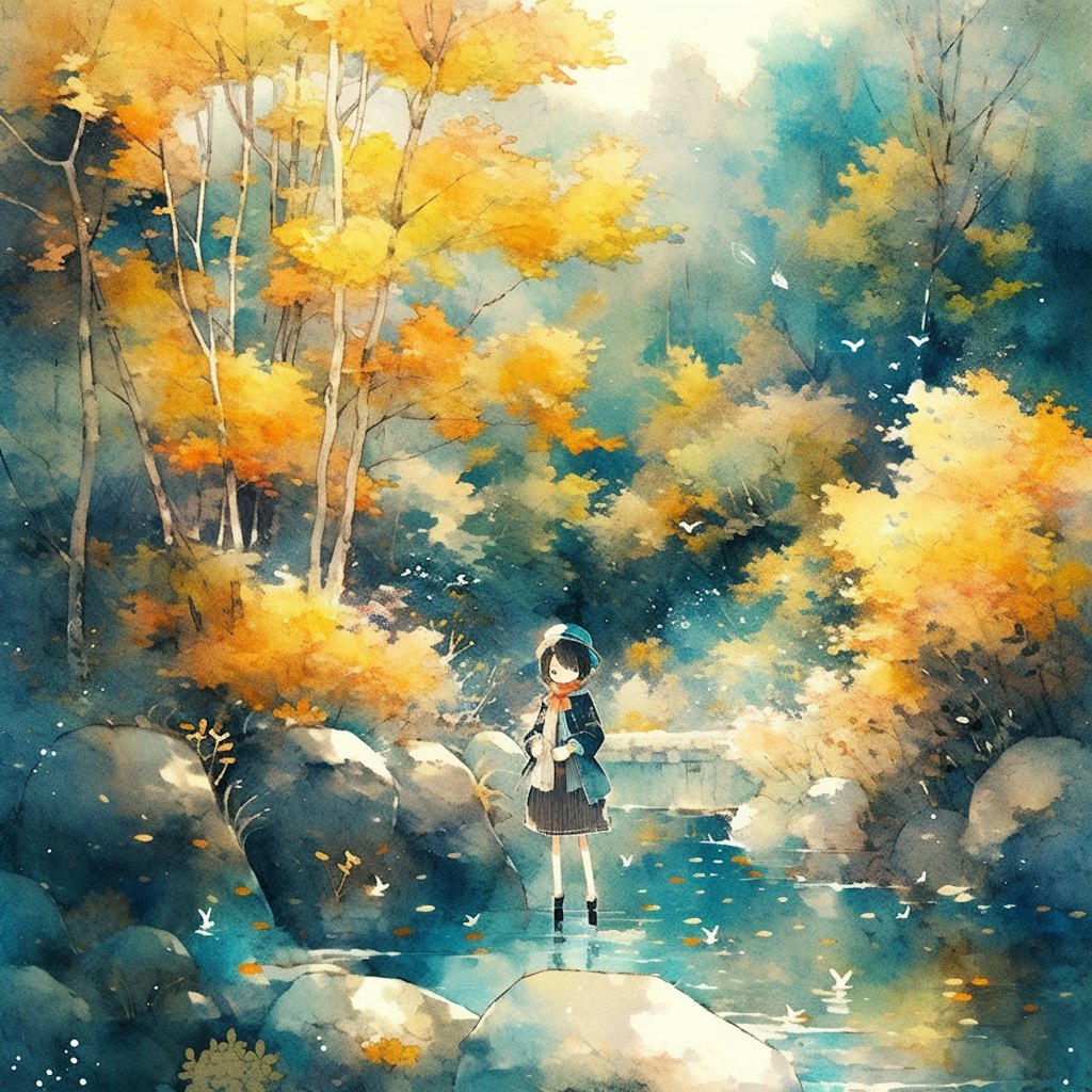 渓流の秋，Autumn in a mountain stream