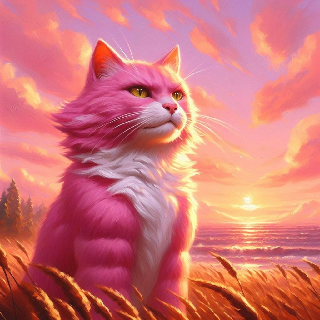 アクリル風 #ピンク マッチョ猫