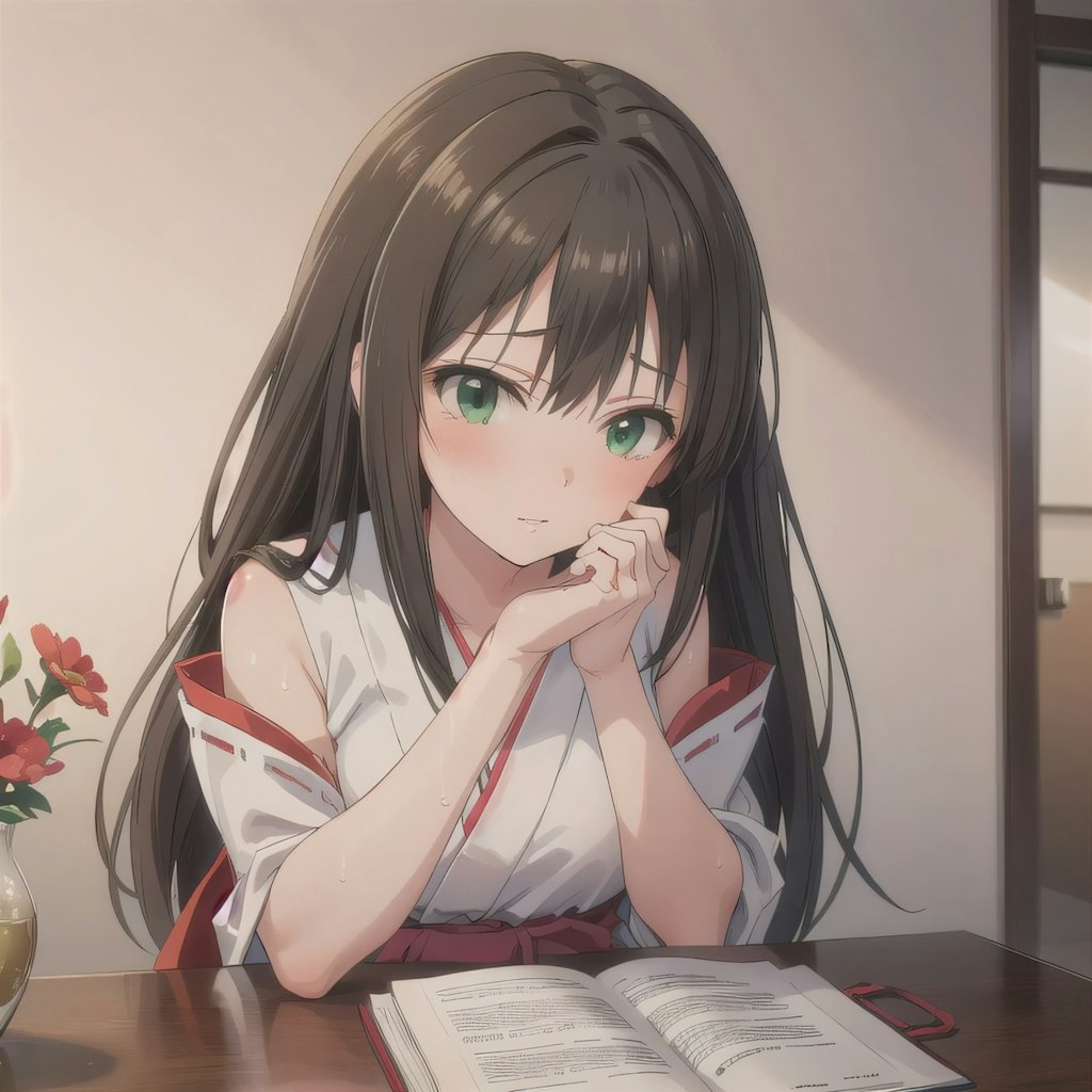 黒髪ロングで巫女服の少女２