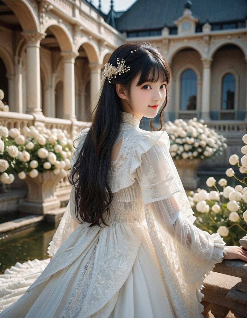 純白姫とお庭の花 (real)