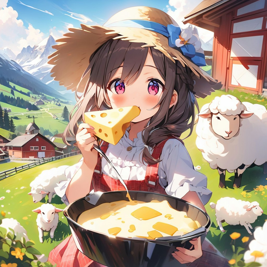 チーズでチーズを食べる少女