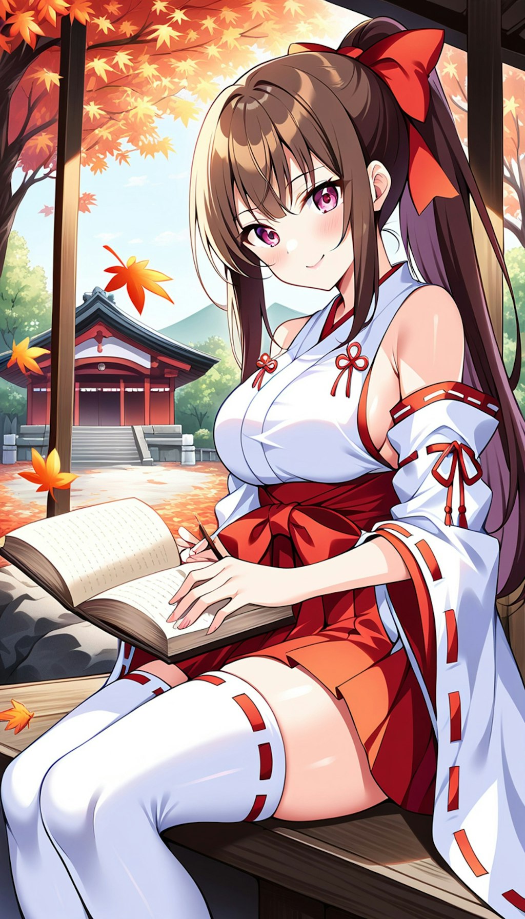 巫女さんと紅葉