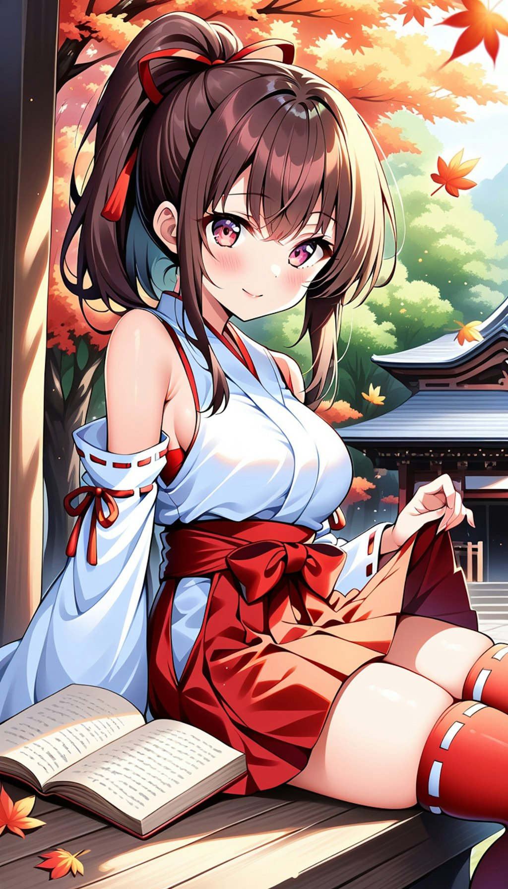 巫女さんと紅葉