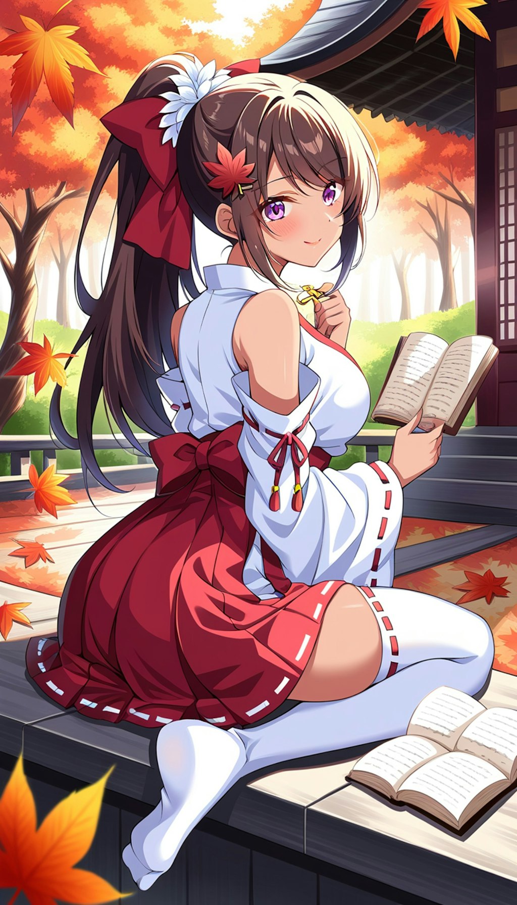 巫女さんと紅葉