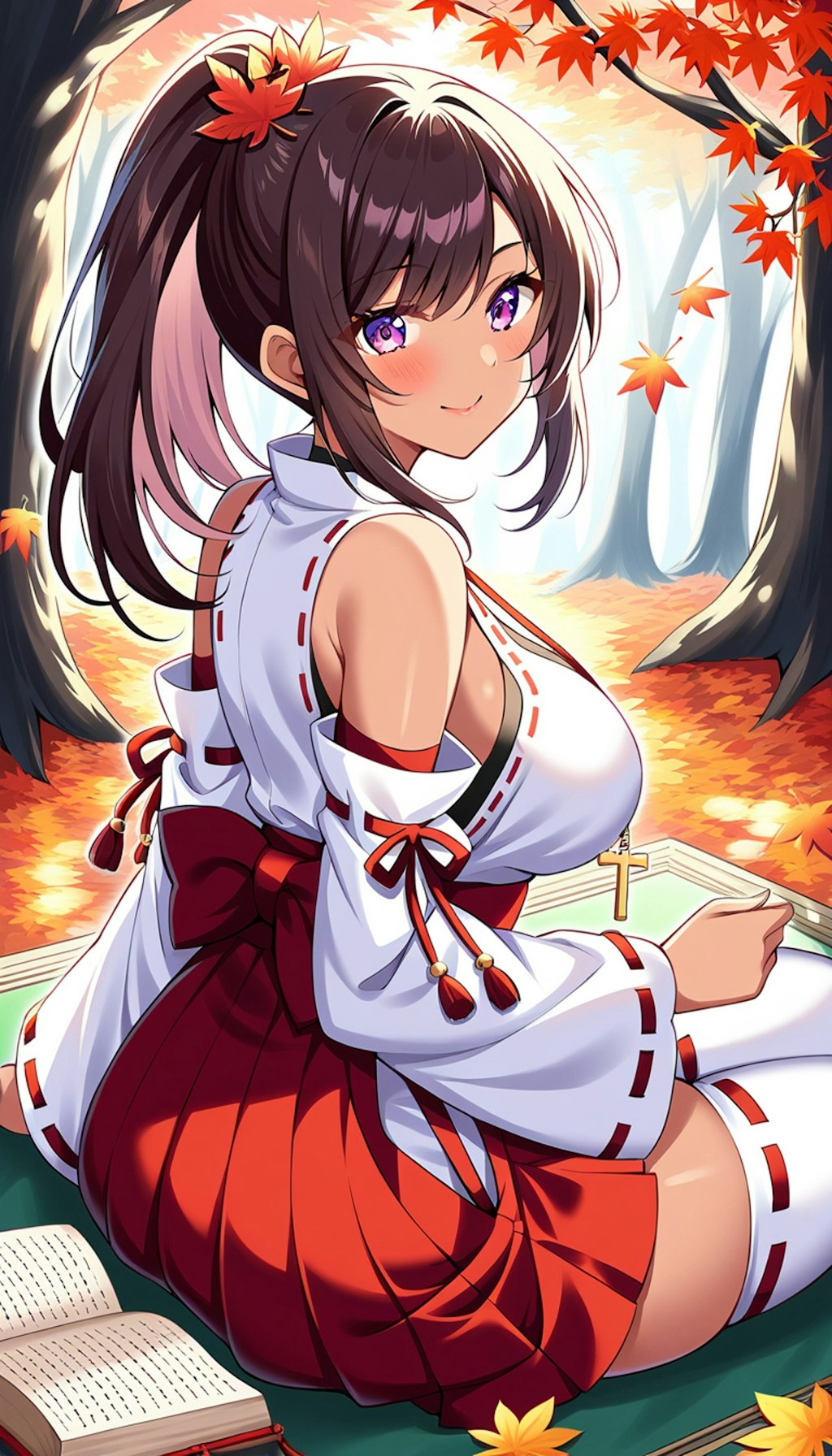 巫女さんと紅葉