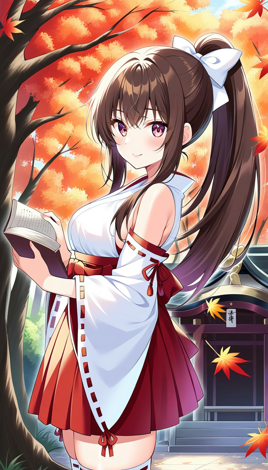巫女さんと紅葉