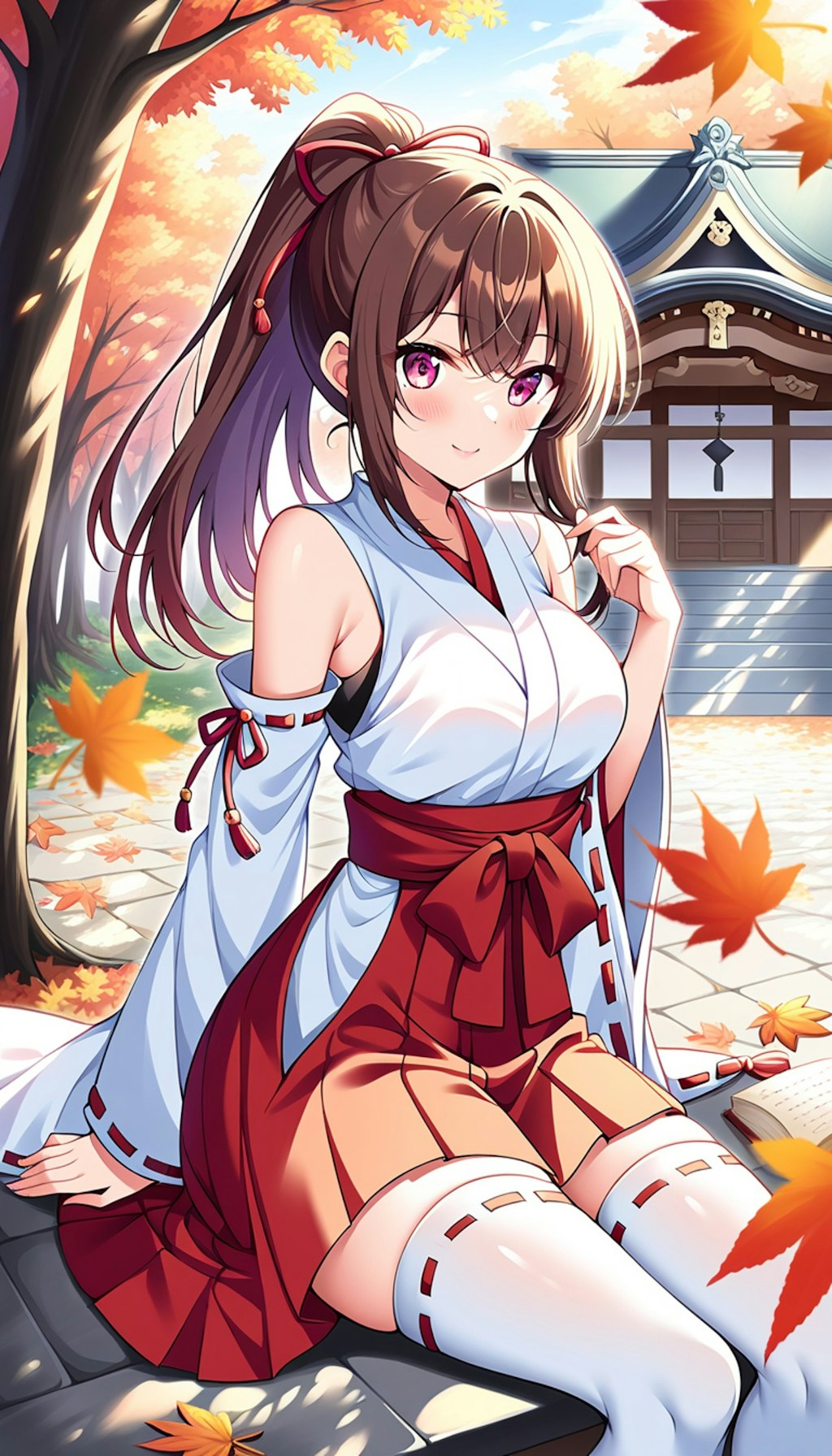 巫女さんと紅葉