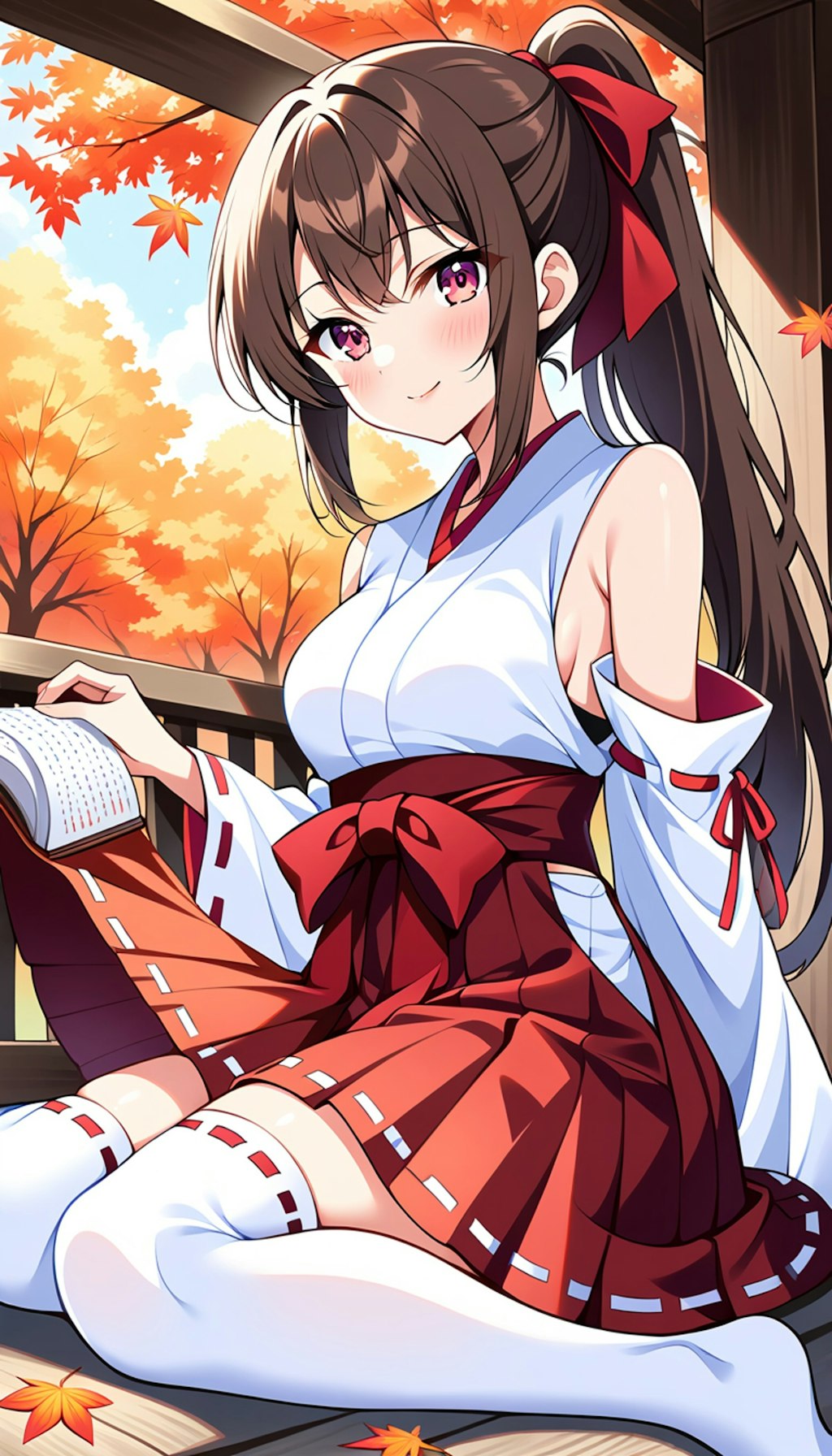 巫女さんと紅葉