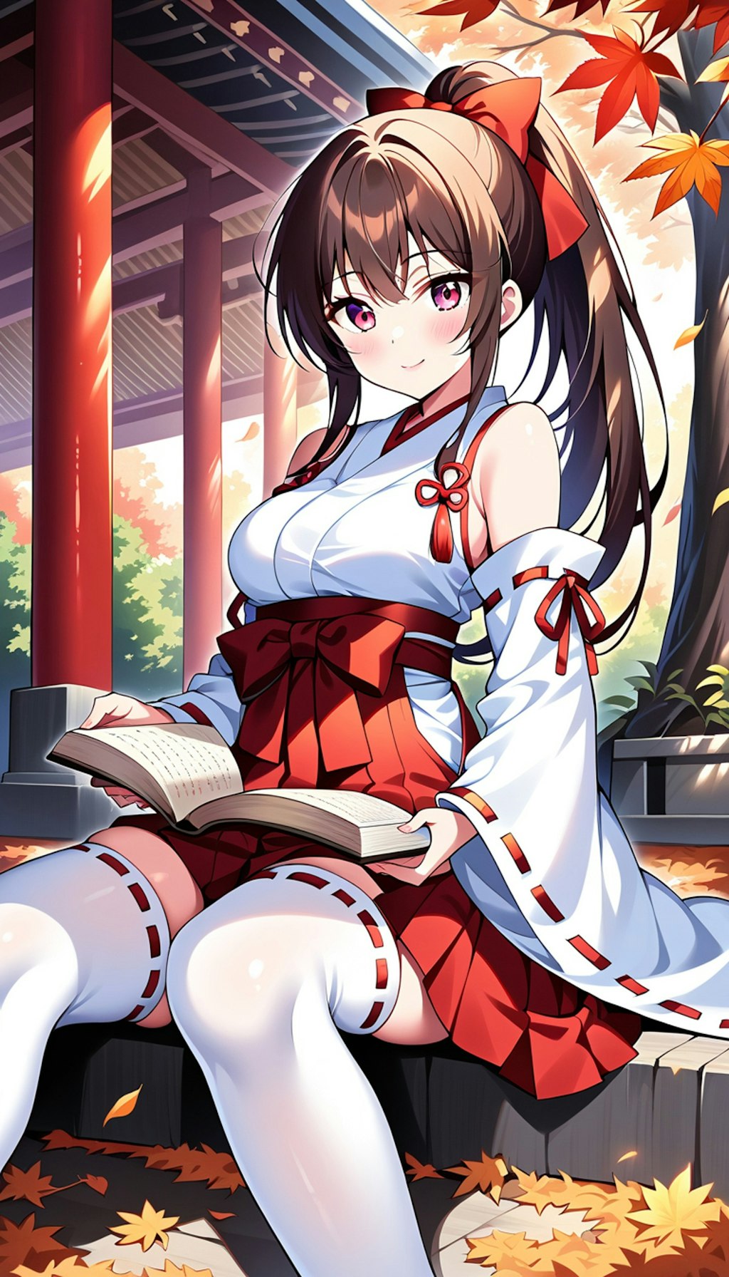 巫女さんと紅葉