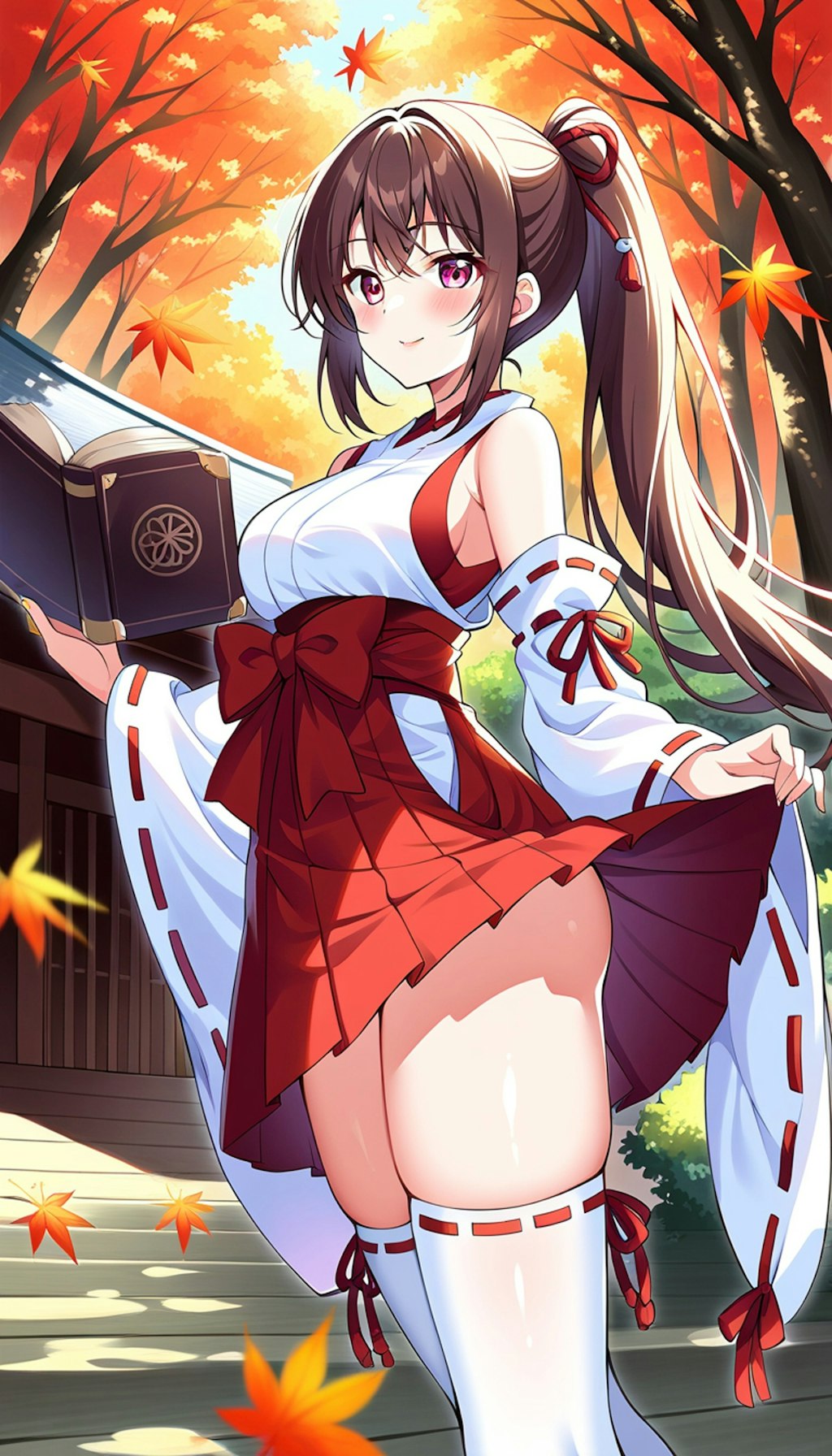 巫女さんと紅葉
