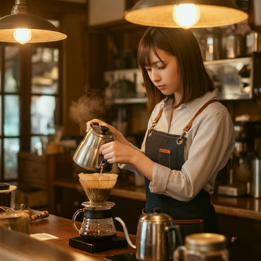 丁寧にコーヒーを淹れる