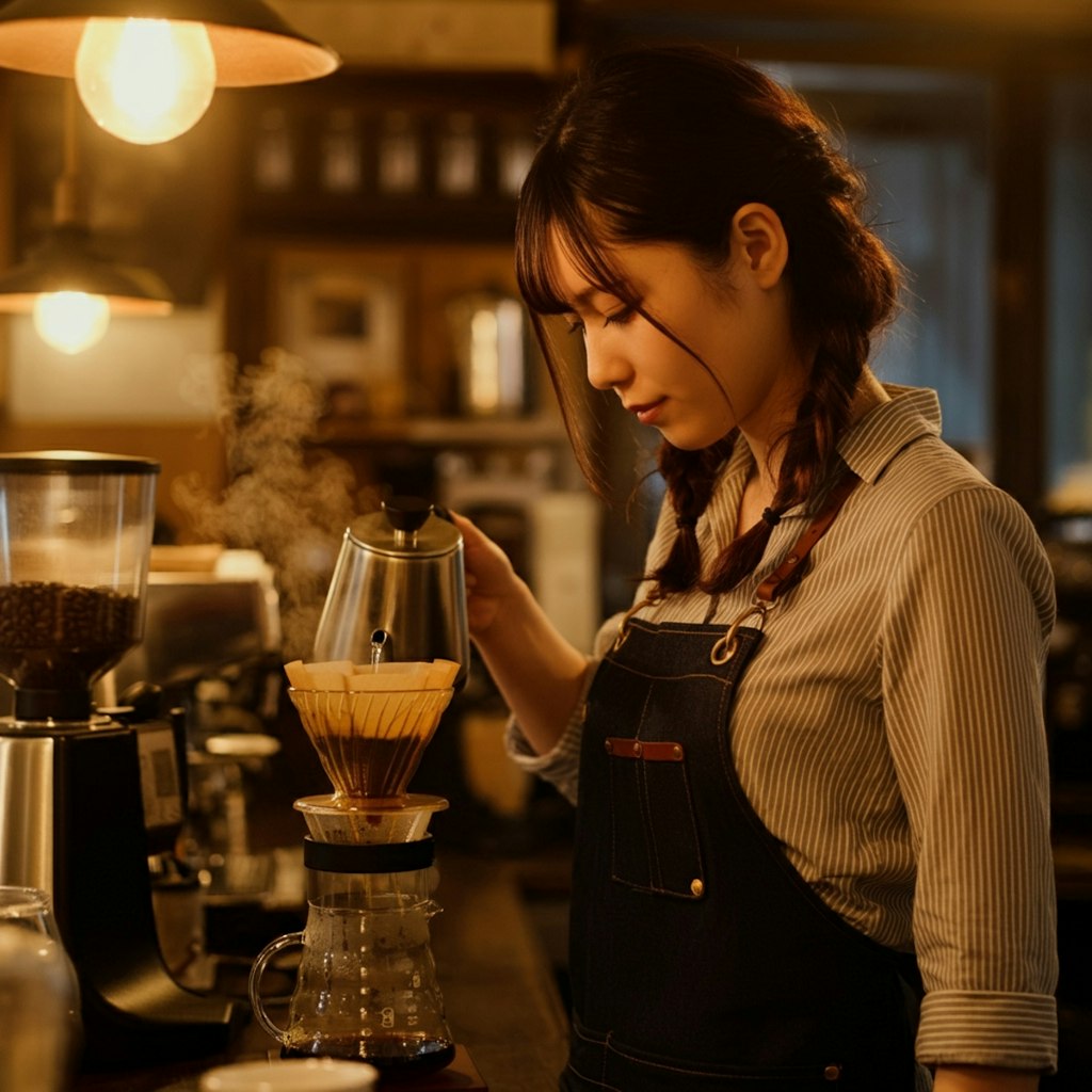 丁寧にコーヒーを淹れる