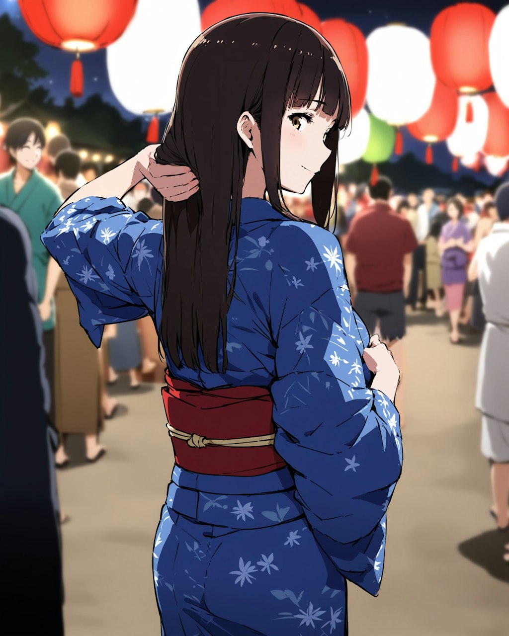 お祭りで浴衣の女の子