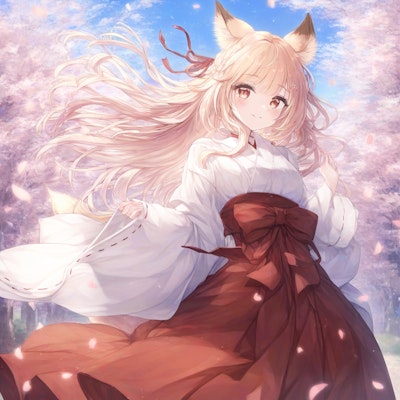 桜と狐巫女