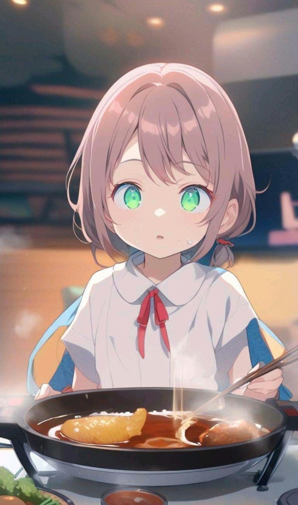 熱々のおでん(？)を食べさせられる小さな女の子