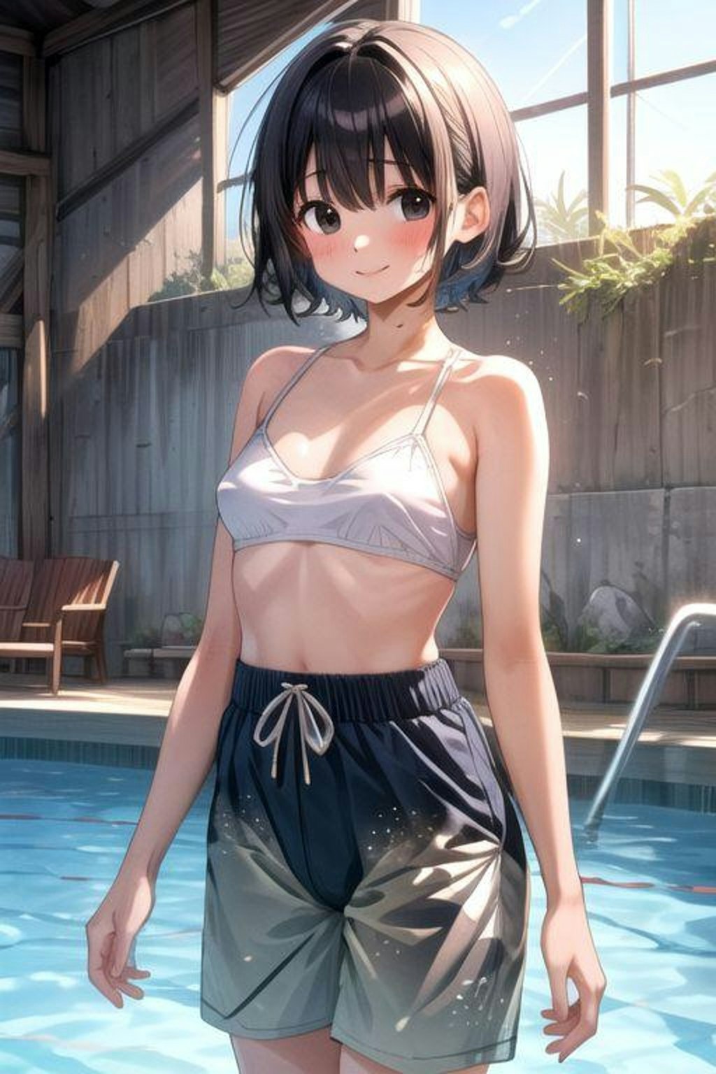 プールにて