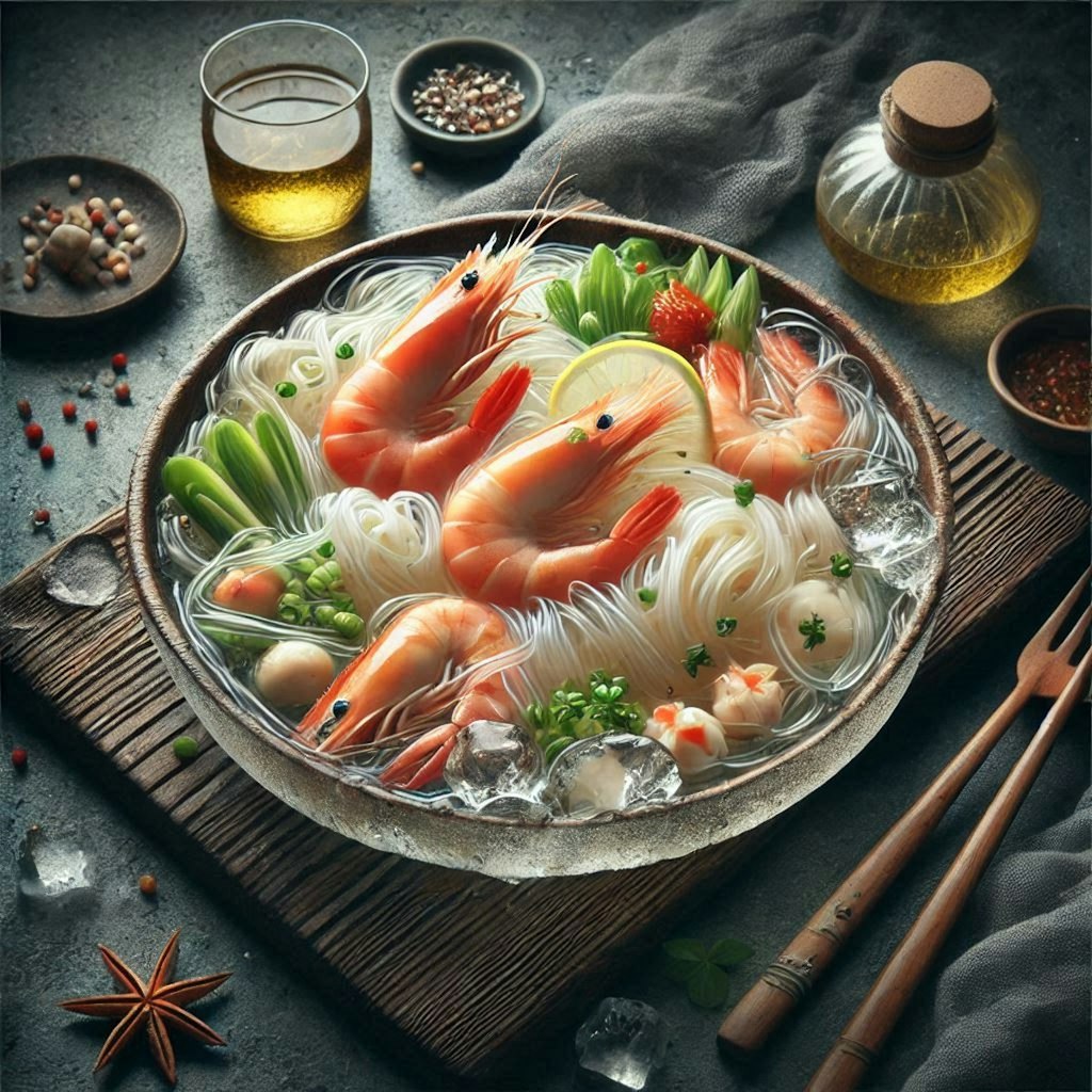 透明感のあるseafood noodle