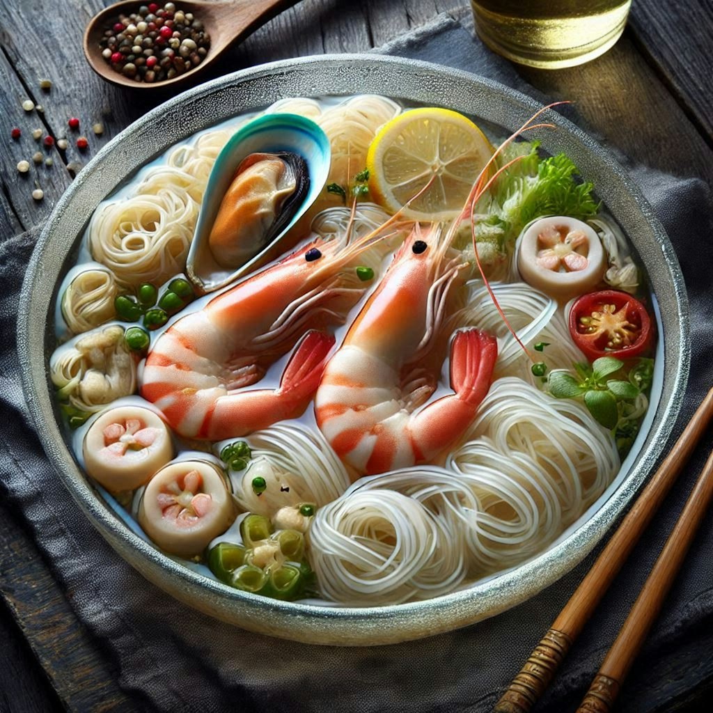 透明感のあるseafood noodle