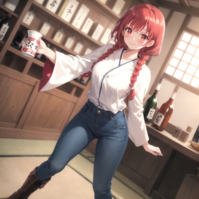 日本酒のお店で働いてる赤髪の女の子