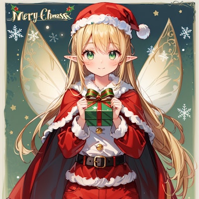 妖精サンタ衣装でクリスマスプレゼントを贈るエルフ魔女