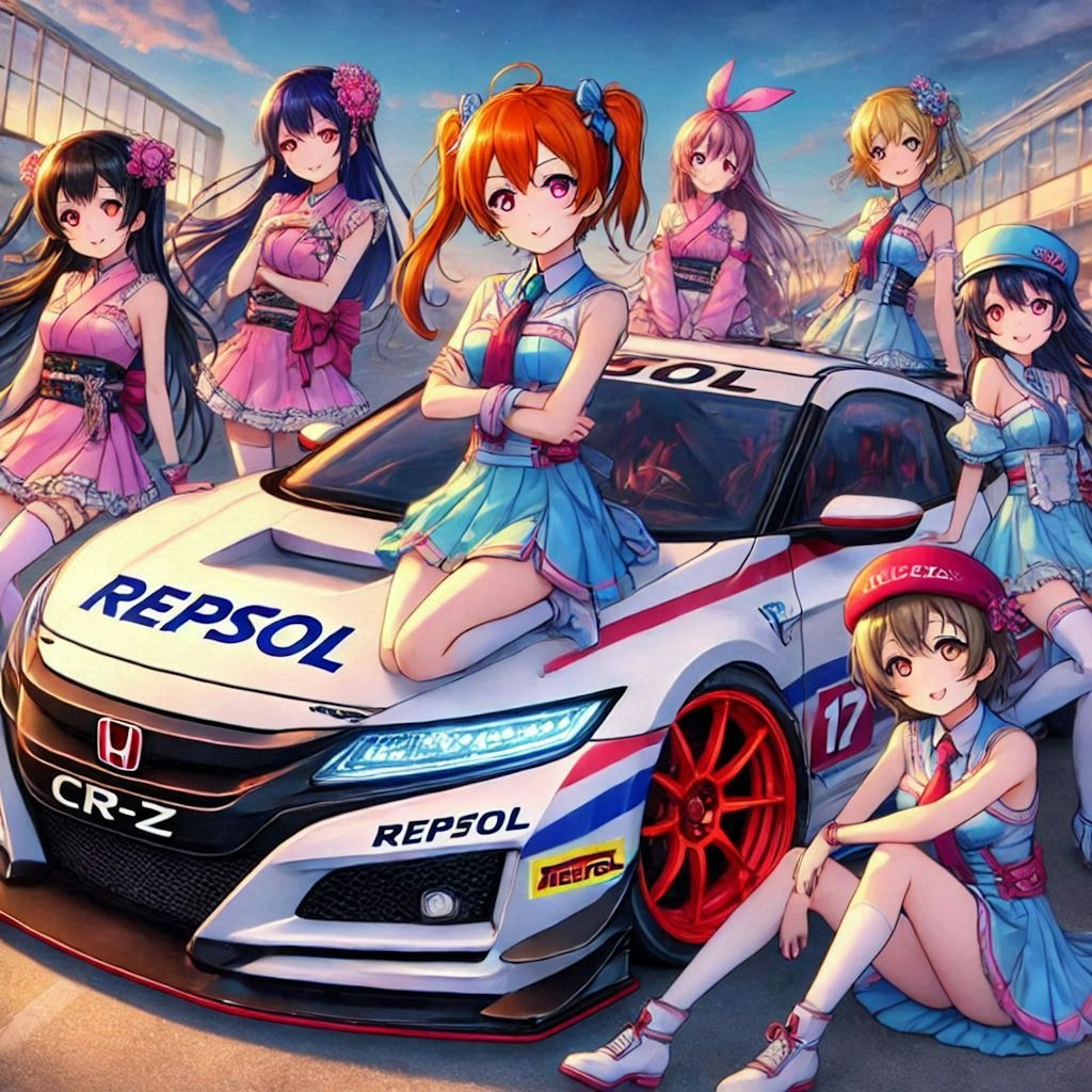 ラブライブキャラとレプソルカラーホンダCR-Zレーシングカー