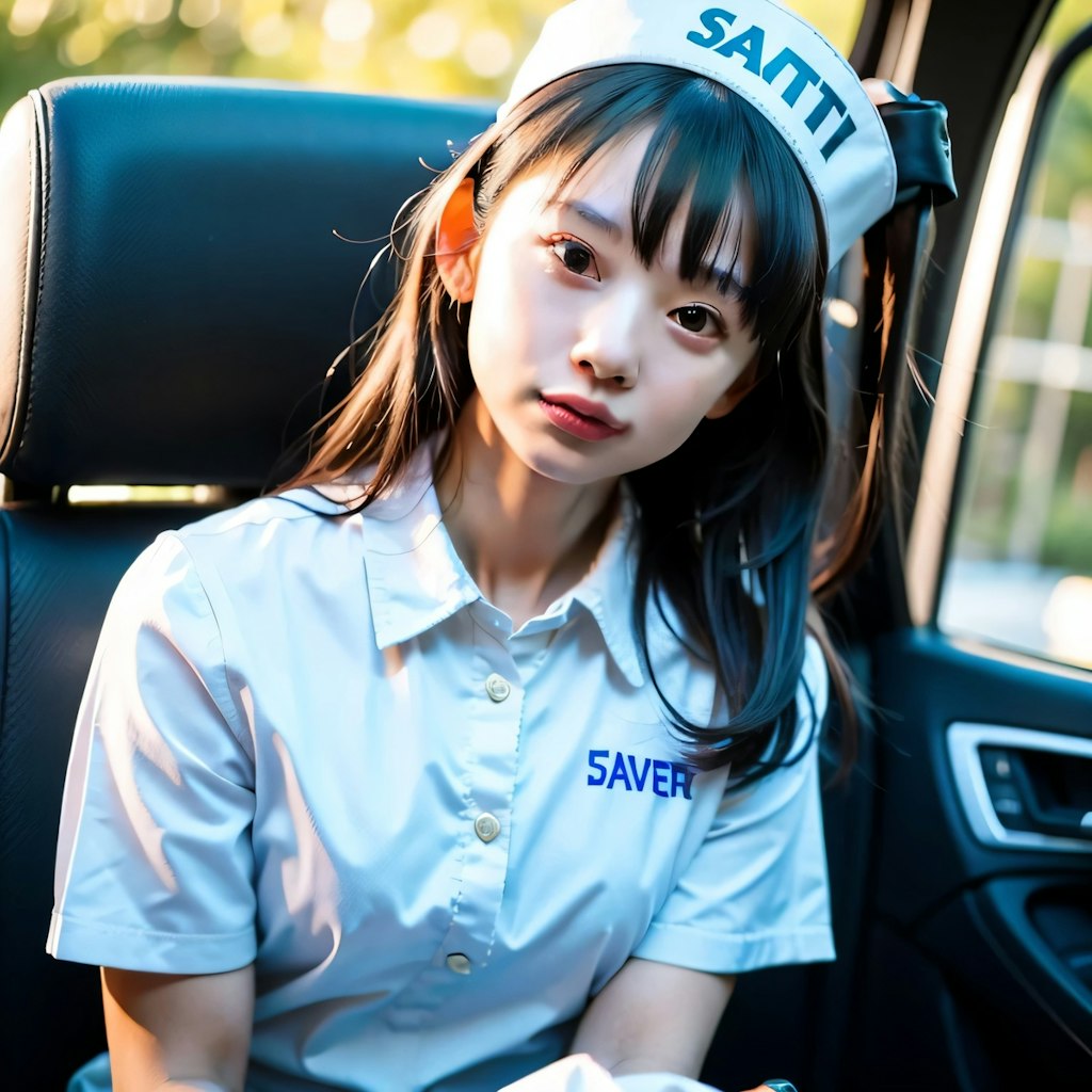 黒髪ロングで車内の美女１４