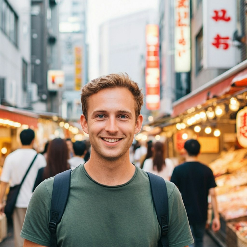 シャツを着る男性